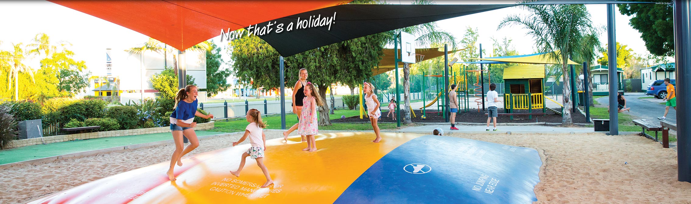 Enjoying the jumping pillow at All Seasons Holiday Park Mildura